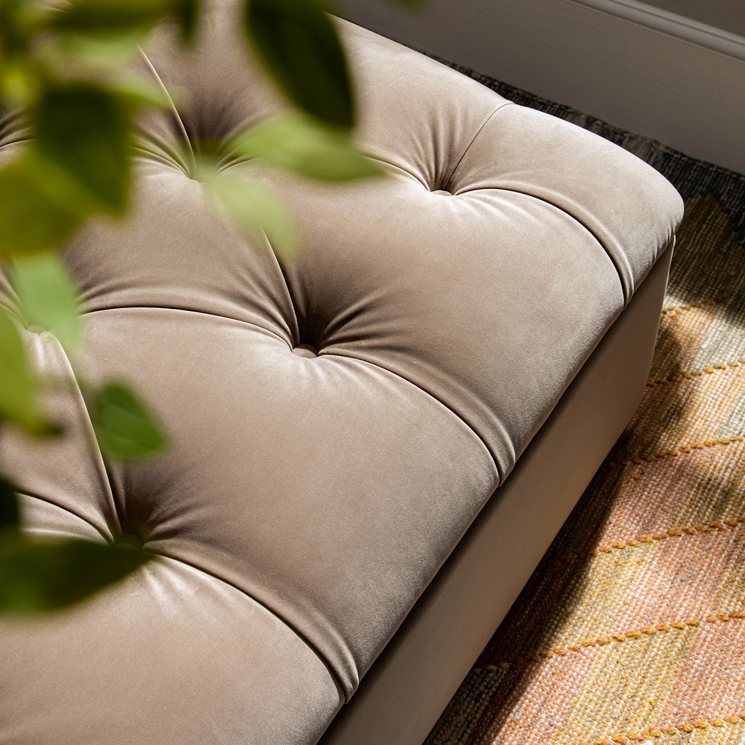 Portland Twin Buttoned Fold-Out Bed in Ottoman, Mink Velvet