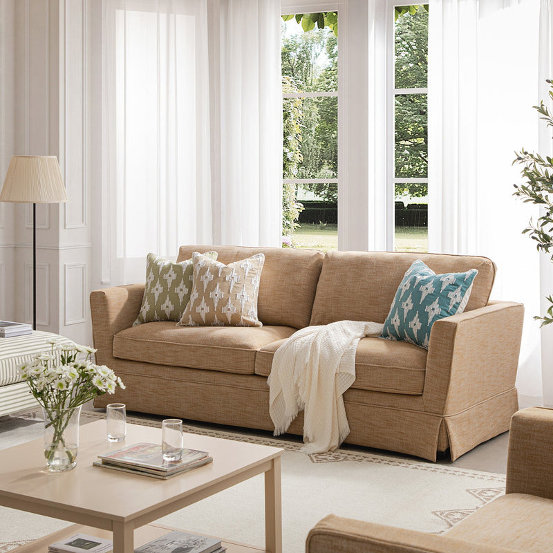 Fitz Skirted Large 3-Seater Sofa, Apricot Linen Blend
