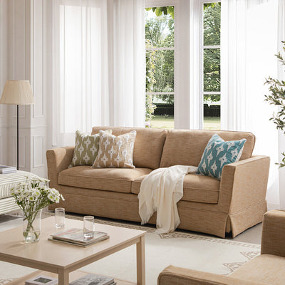 Fitz Skirted Large 3-Seater Sofa, Apricot Linen Blend