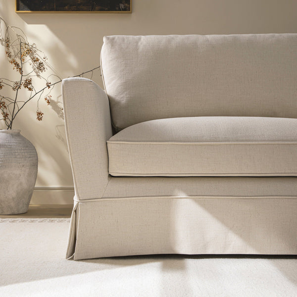 Fitz Skirted Loveseat, Oatmeal Linen Blend
