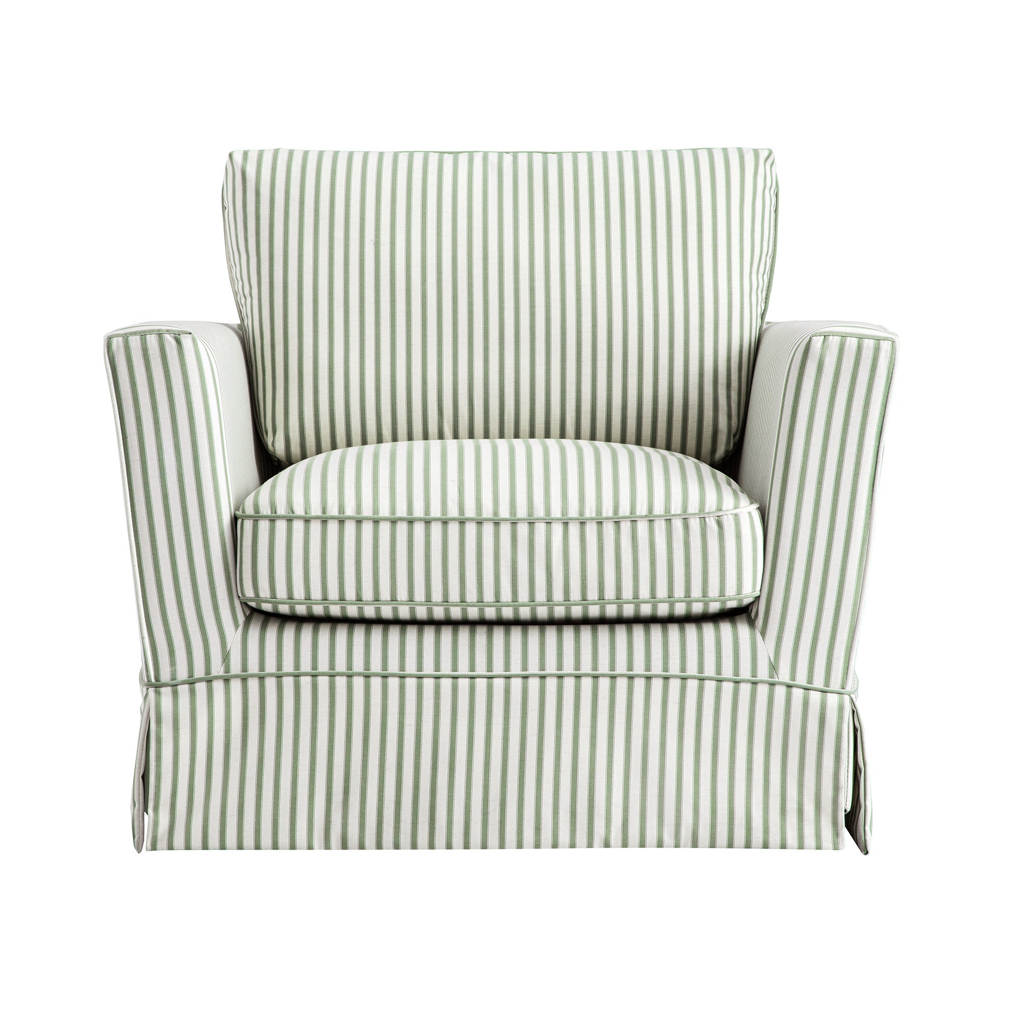 Fitz Skirted Armchair, Sage Striped Linen Blend