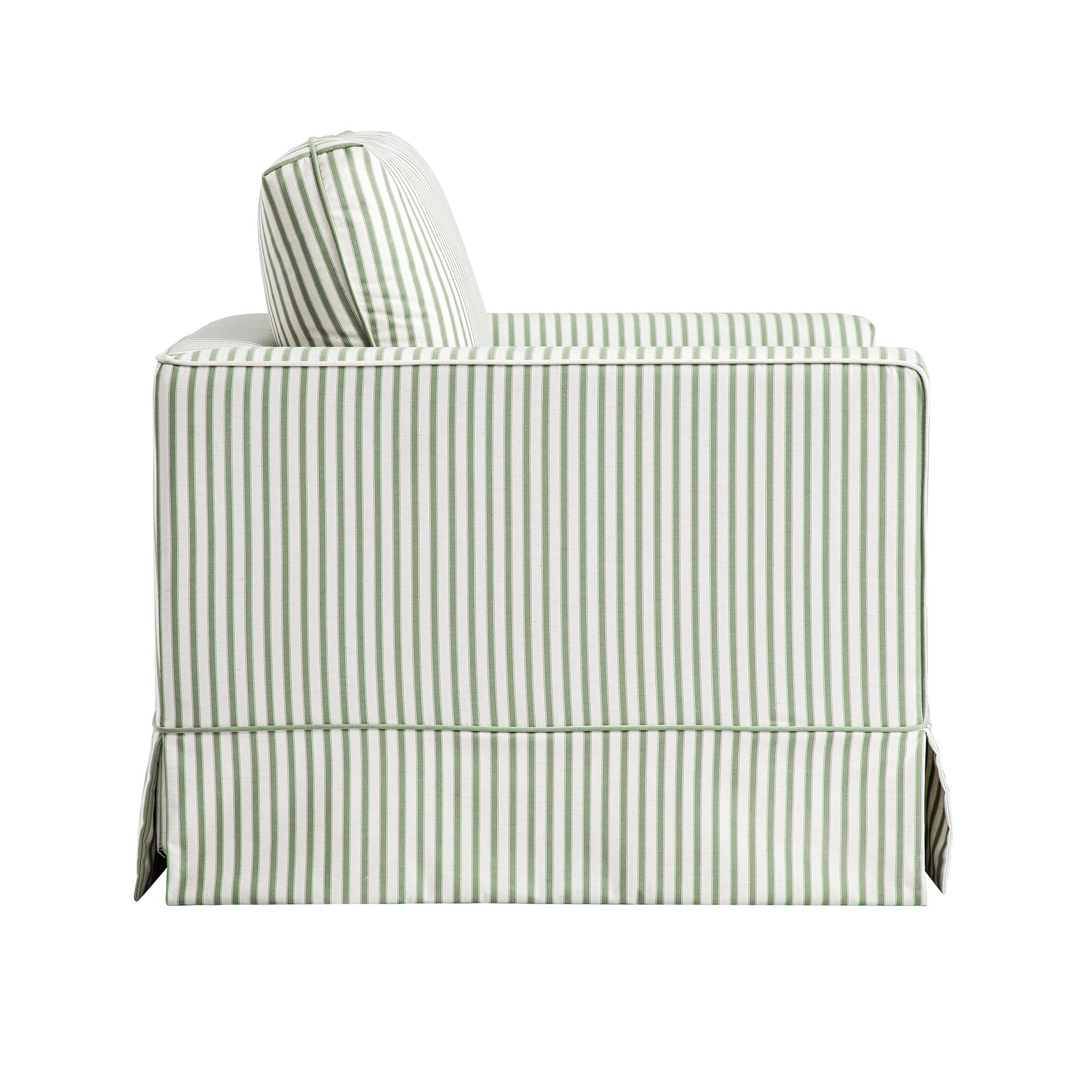 Fitz Skirted Armchair, Sage Striped Linen Blend