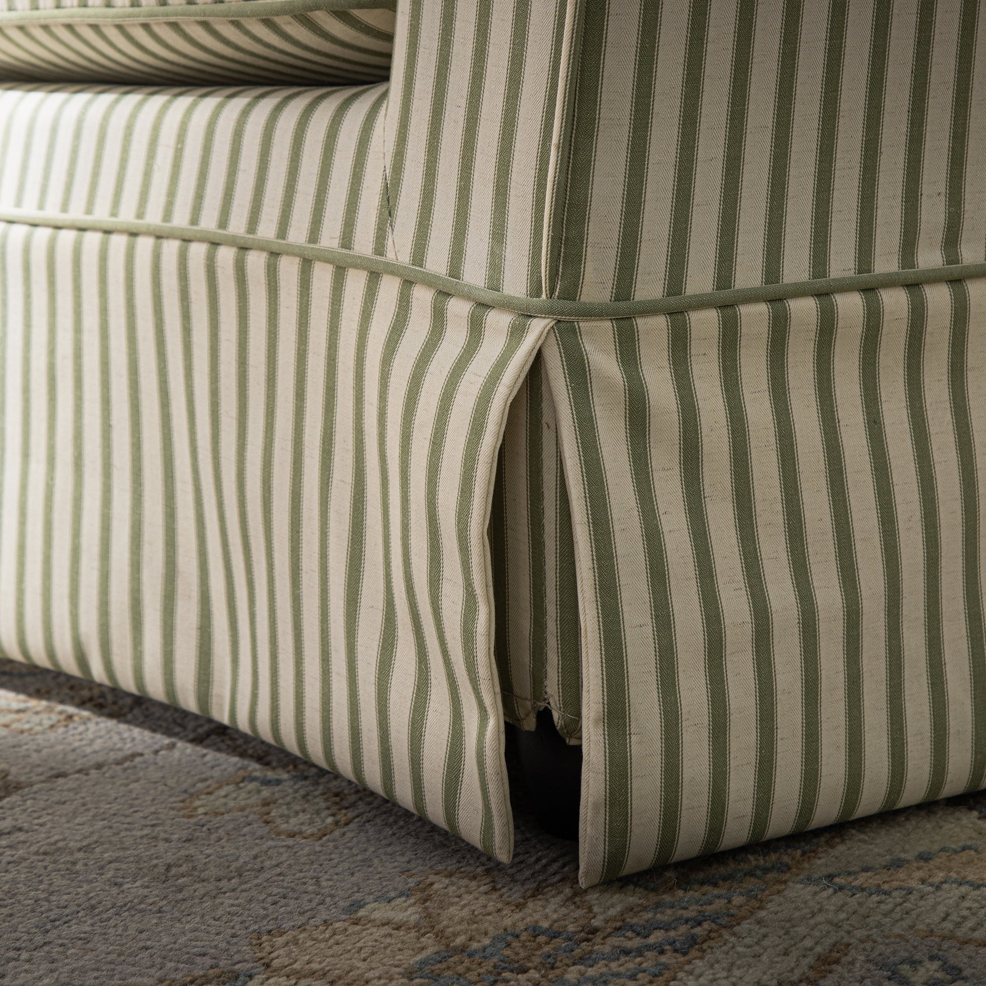Fitz Skirted Armchair, Sage Striped Linen Blend
