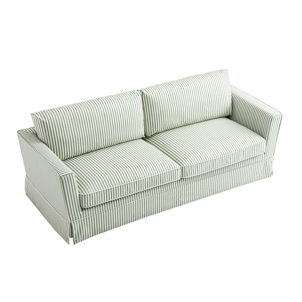 Fitz Skirted Large 3-Seater Sofa, Sage Striped Linen Blend