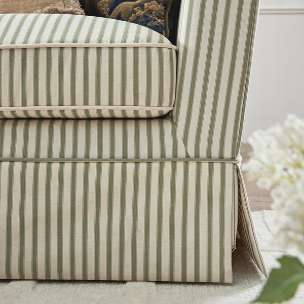 Fitz Skirted Large 3-Seater Sofa, Sage Striped Linen Blend