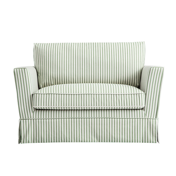 Fitz Skirted Loveseat, Sage Striped Linen Blend