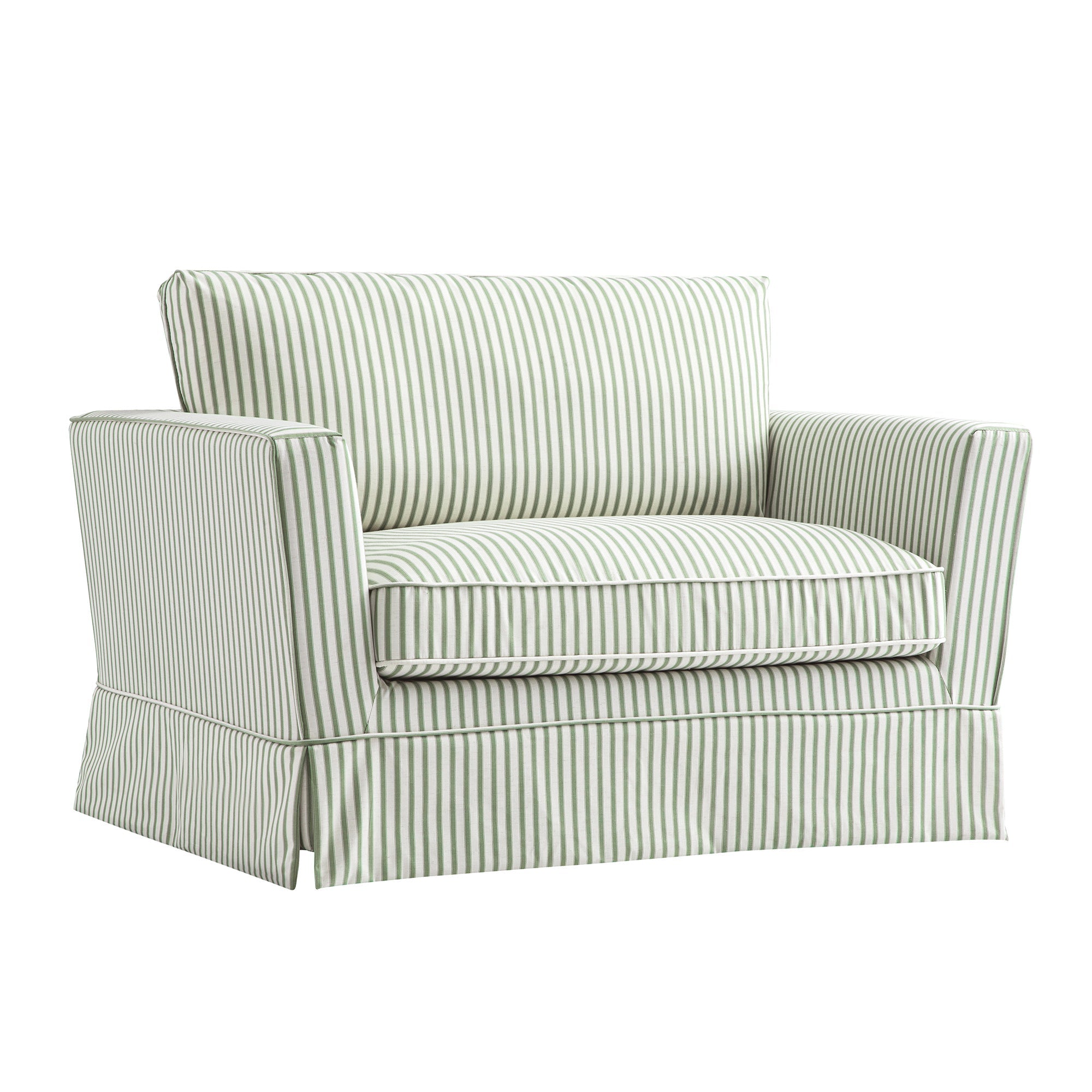 Fitz Skirted Loveseat, Sage Striped Linen Blend