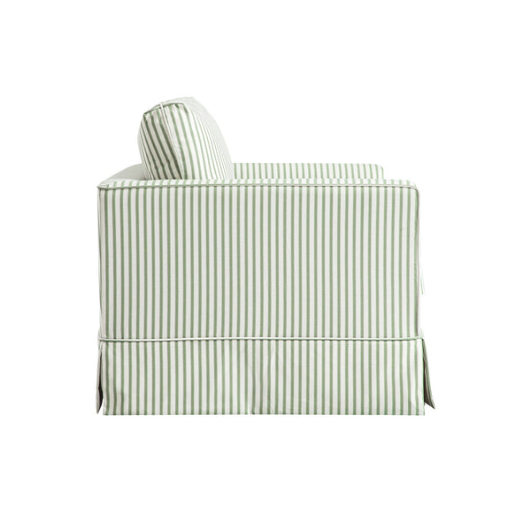 Fitz Skirted Loveseat, Sage Striped Linen Blend