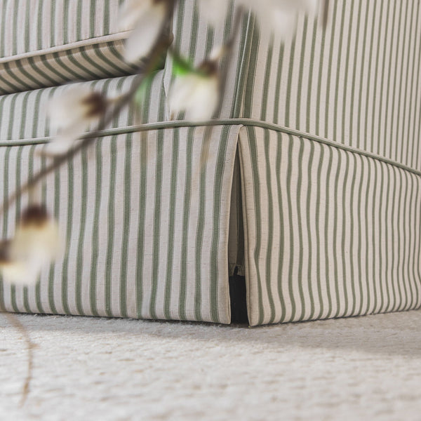 Fitz Skirted Loveseat, Sage Striped Linen Blend