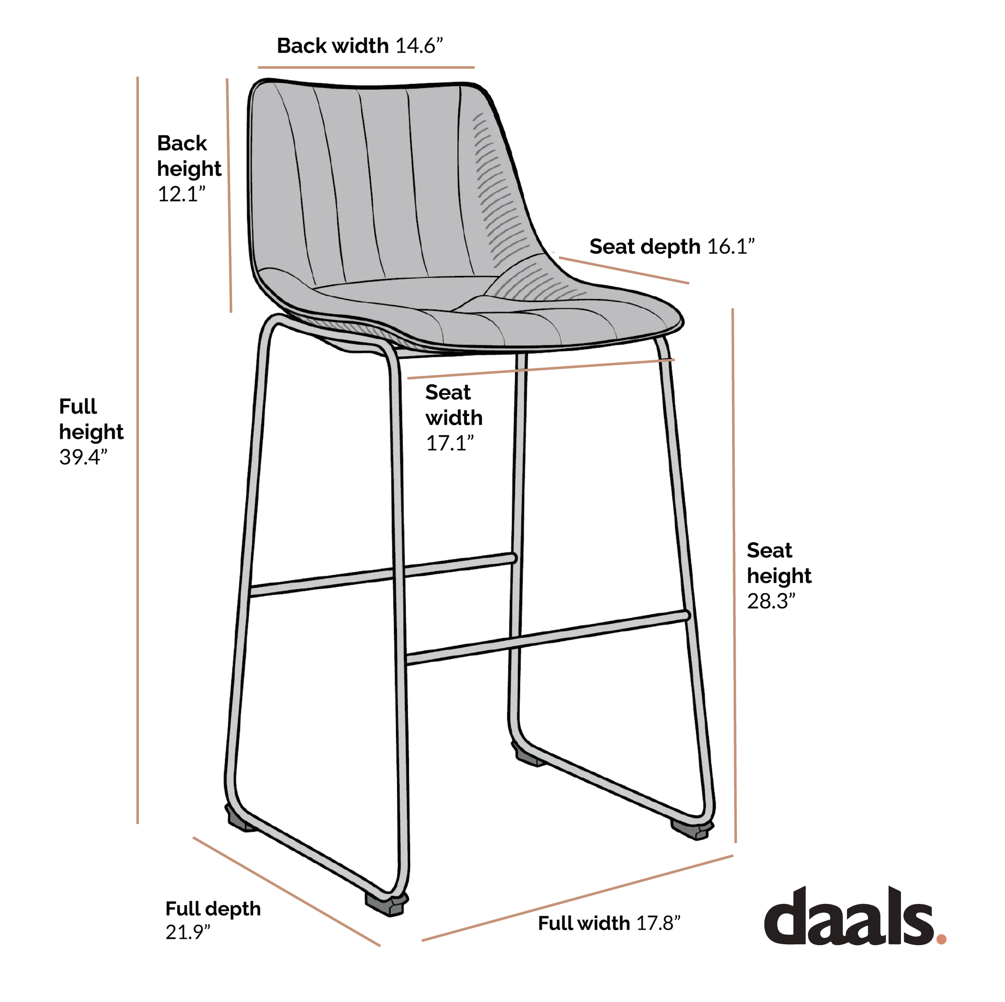 bar stool seat dimensions diagram width depth