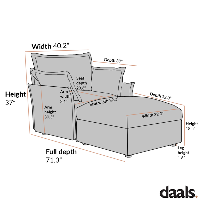 Byron Pillow Edge Beige Fabric Sectional Sofa, 1-Seater Chaise