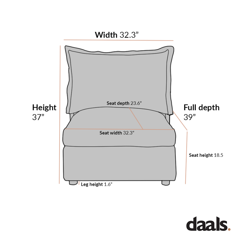 Byron Pillow Edge Beige Fabric Sectional Sofa, 1 Seater Armless