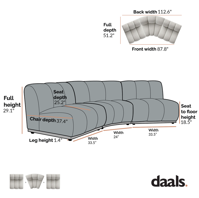 Granvia Ecru Boucle Sectional Sofa, 3-Seater Corner Sofa