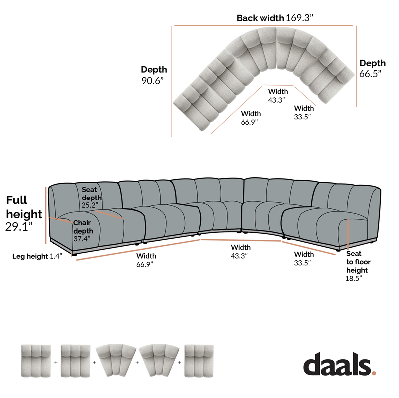 Granvia Ecru Boucle Sectional Sofa, 5-Seater Grand L-Shaped Sofa