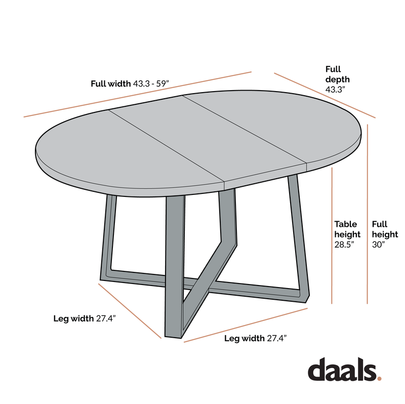 BERN Extending Round Dining Table with Metal Legs