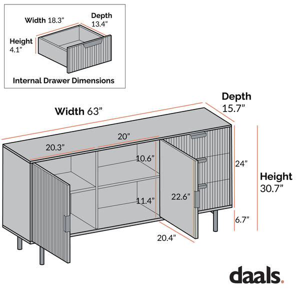 Richmond Ridged Large Sideboard, Matte Black