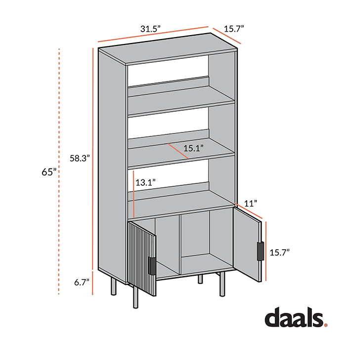 Richmond Ridged Tall Bookcase with Doors, Matte Black