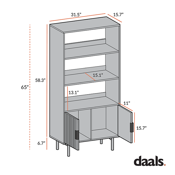 Richmond Ridged Tall Bookcase with Doors, Dark Ash