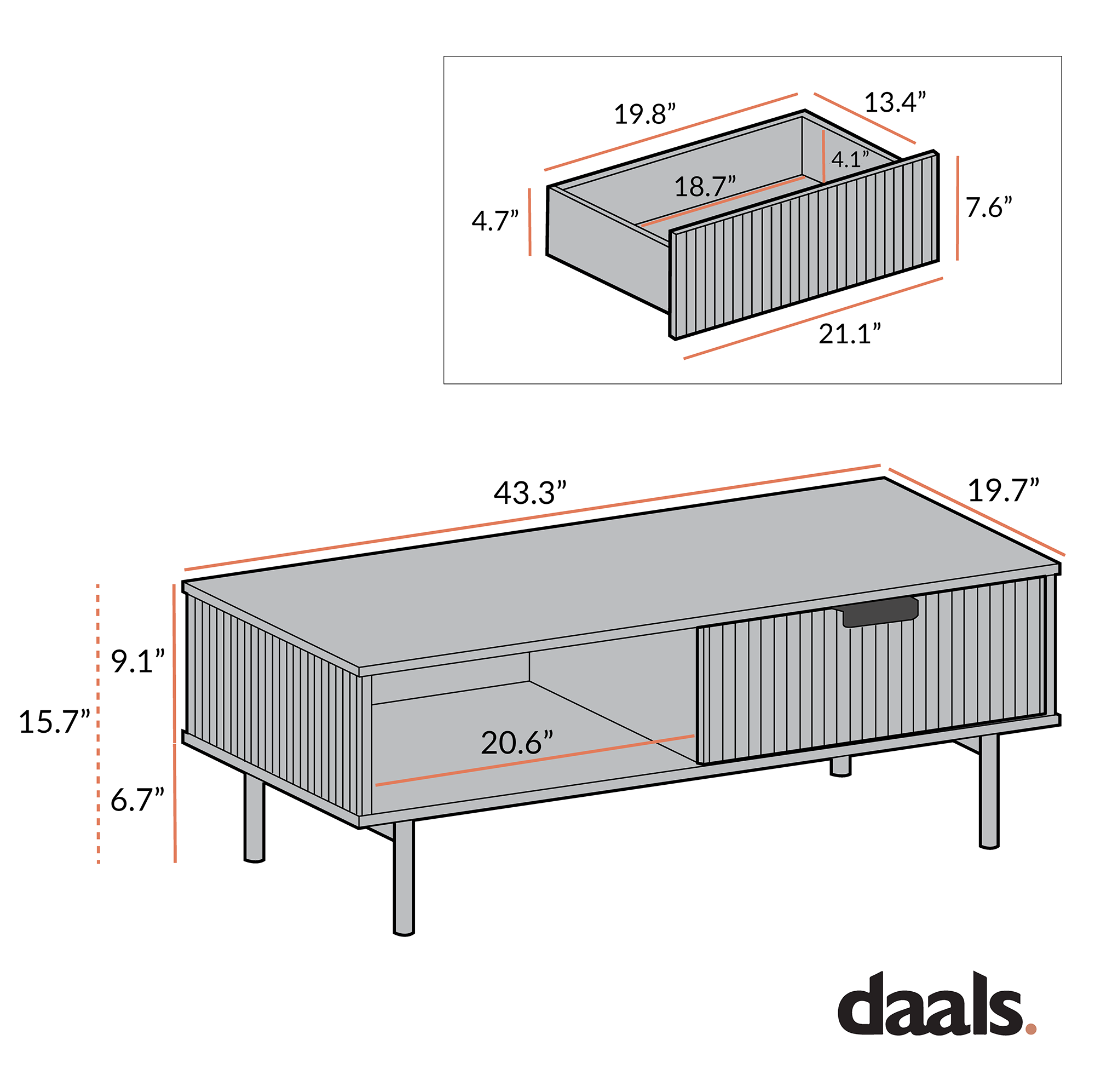 Richmond Ridged Coffee Table with Drawer, Matte White