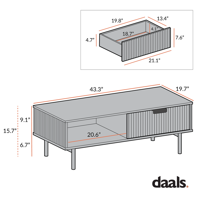 Richmond Ridged Coffee Table with Drawer, Matte Taupe