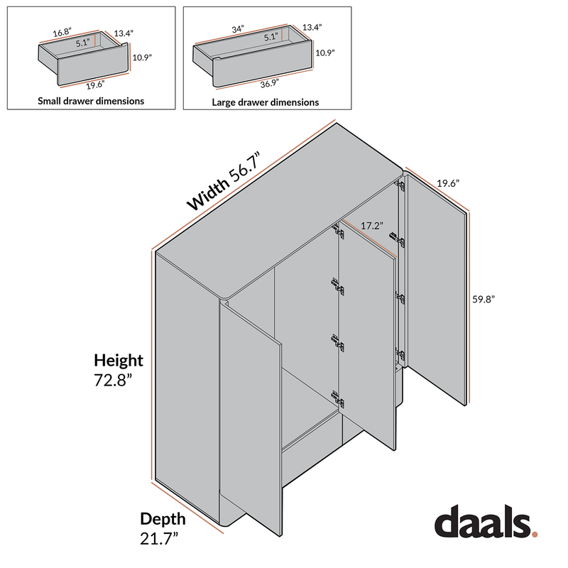 Agnes Curved Edge Triple Closet, Dove Gray with Oak Top