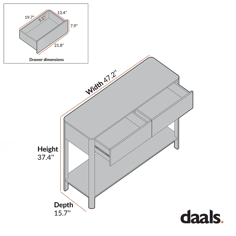 Agnes Curved Edge 2 Drawer Console Table, Dove Gray with Oak Top
