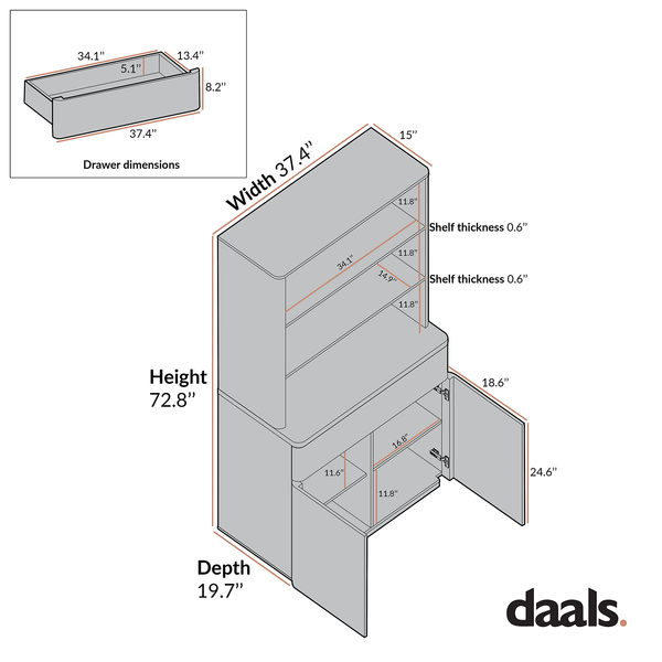 Agnes Curved Edge Dresser, Dove Gray with Oak Top