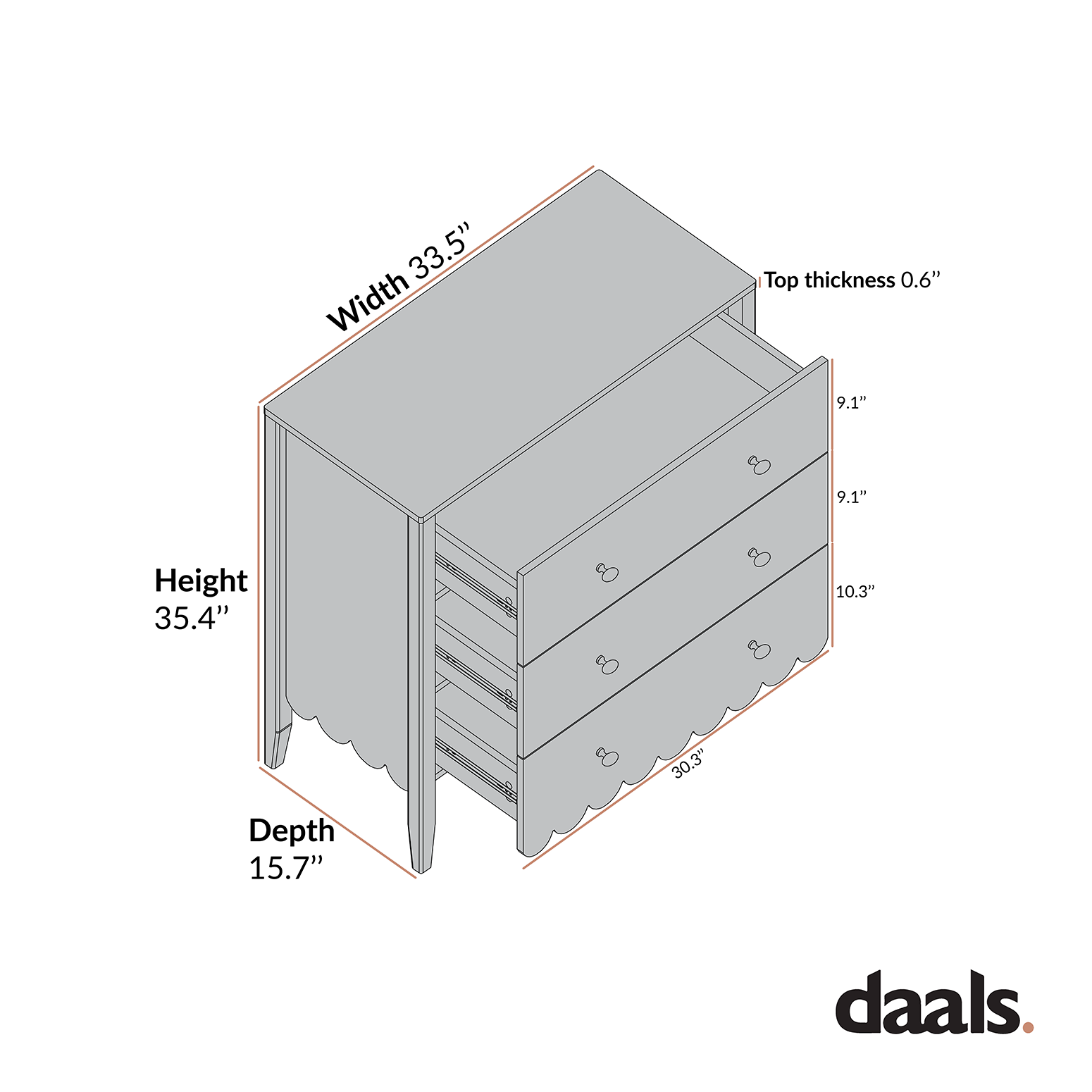 Henley Scalloped Edge 3 Drawer Dresser, Sage Green | daals.com Henley Scalloped Edge 3 Drawer Dresser, Sage Green | daals.com