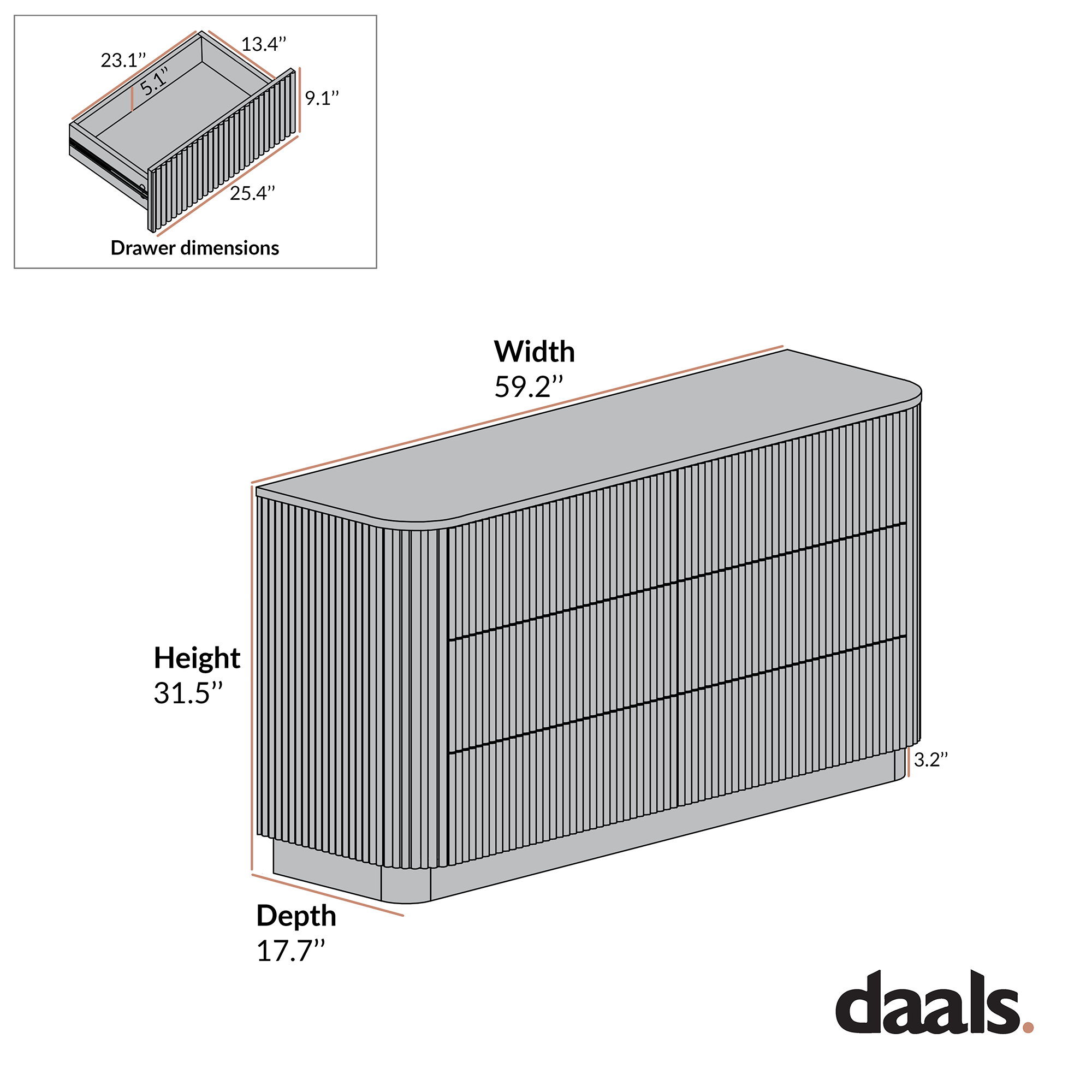 Maru 6 Drawer Dresser, Oak