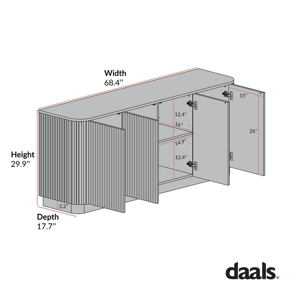 Maru Large 4-Door Sideboard, Silver Oak
