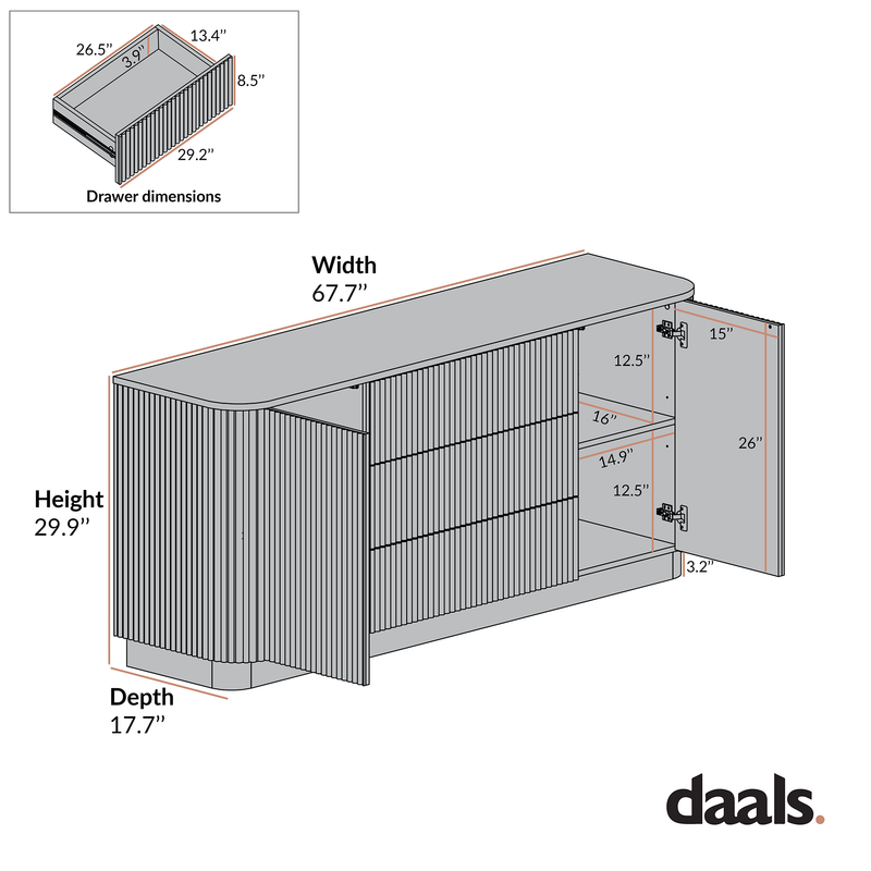 Maru Large 2-Door Sideboard with Drawers, Silver Oak