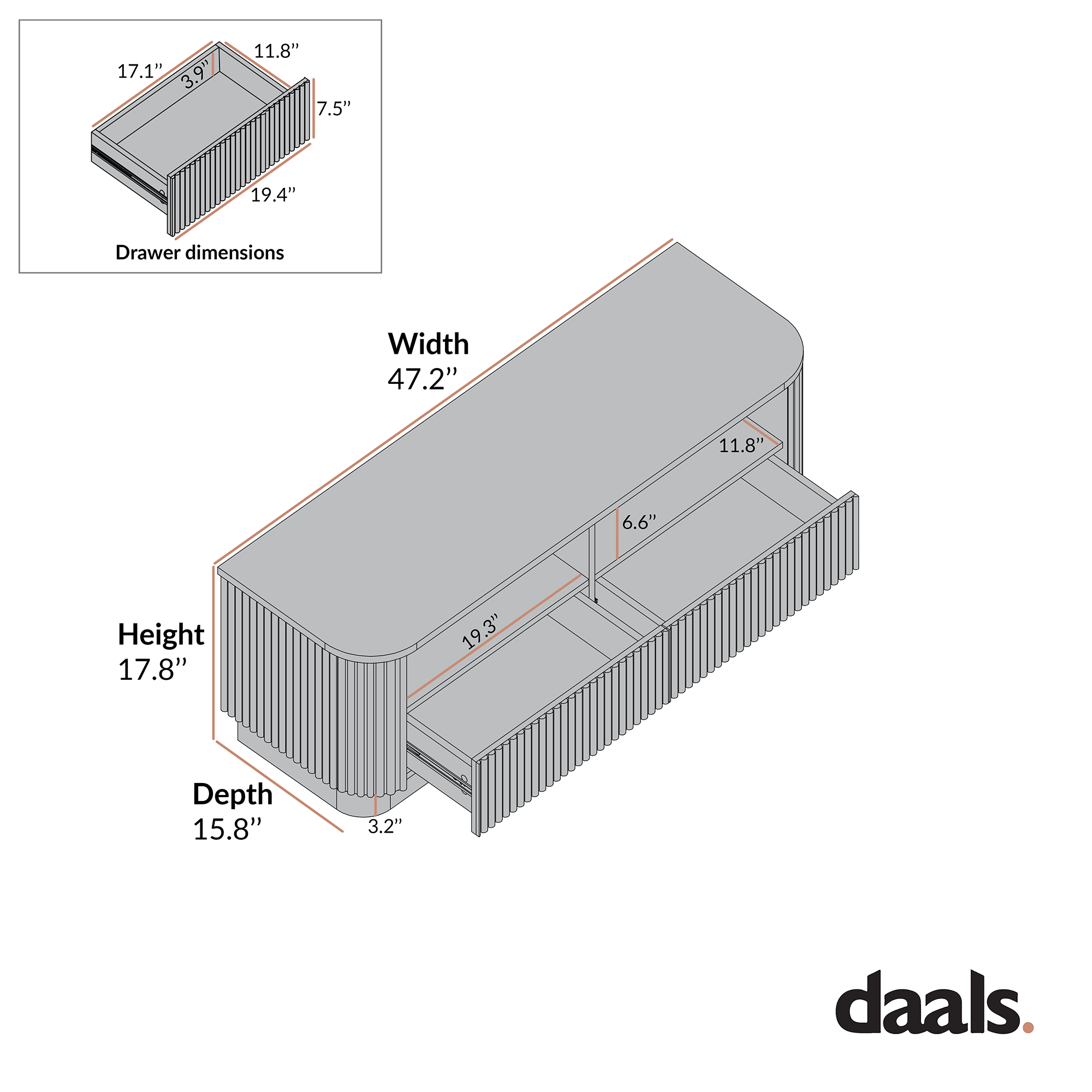 Maru 47" Wide Media Unit with Drawers, Oak