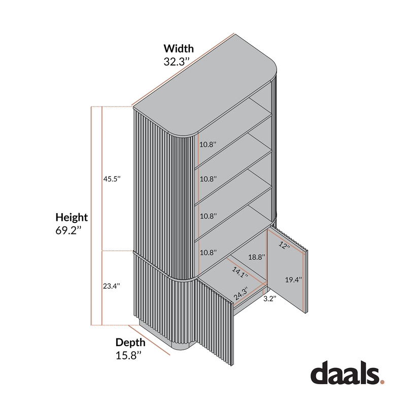 Maru Bookcase with Cabinet, Silver Oak