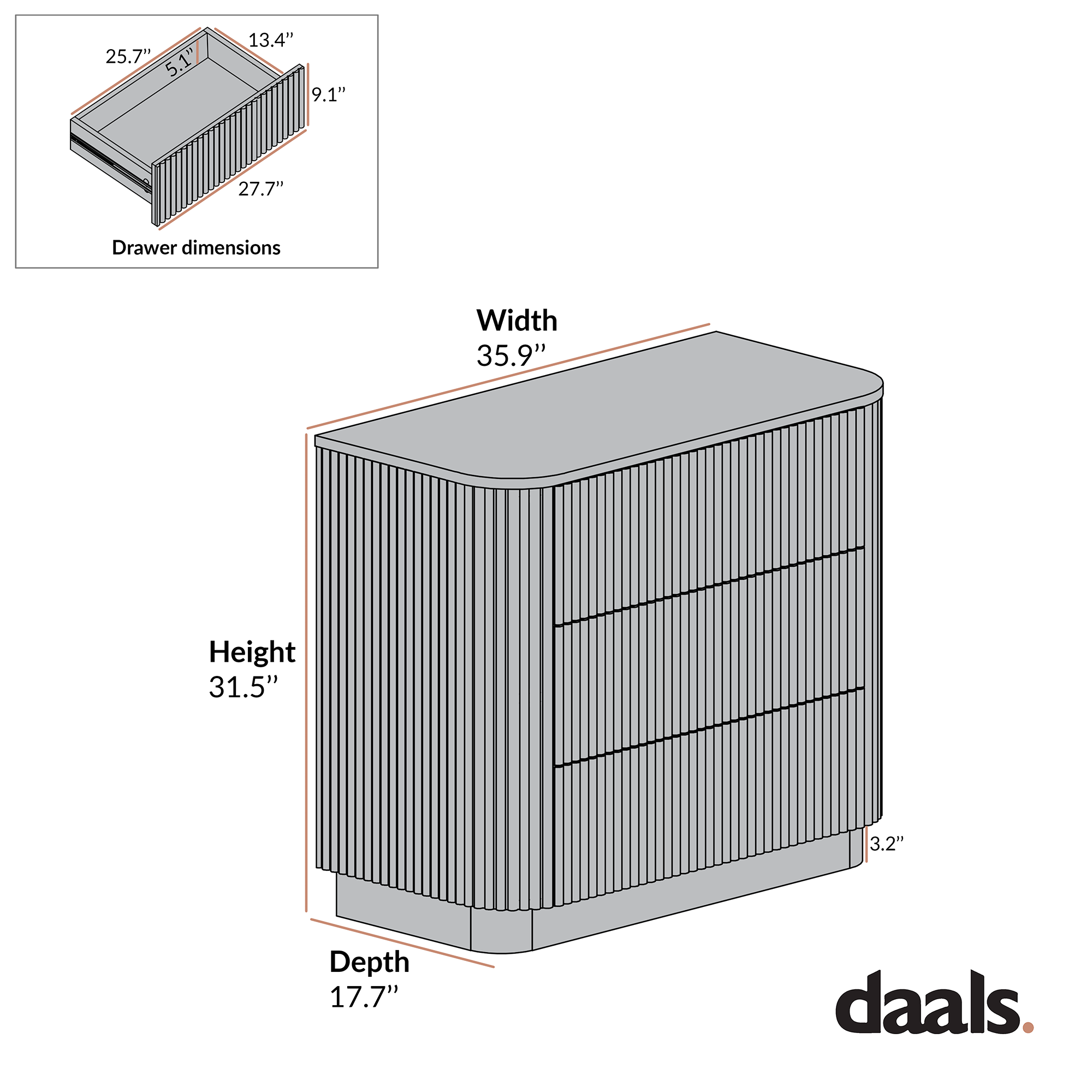 Maru 3 Drawer Dresser, Oak