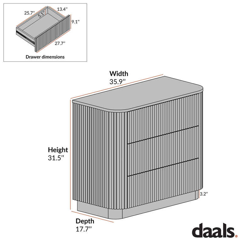 Maru 3 Drawer Dresser, Silver Oak