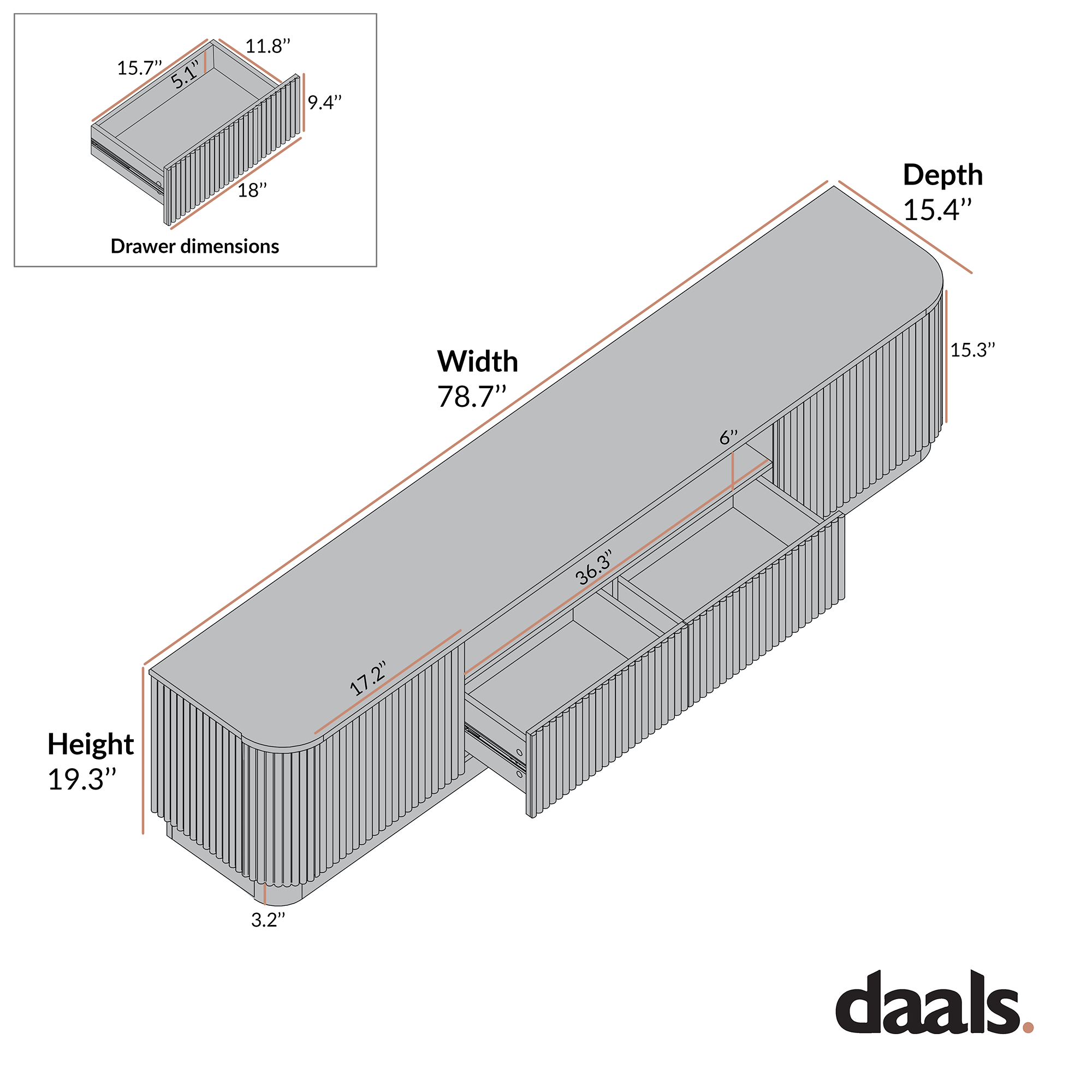 Maru 79" Wide Media Unit with Drawers, Oak