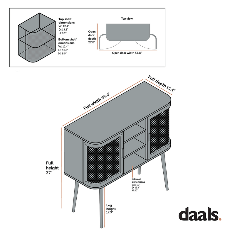 Izzy Curved Rattan 2-Door Buffet Sideboard, Walnut