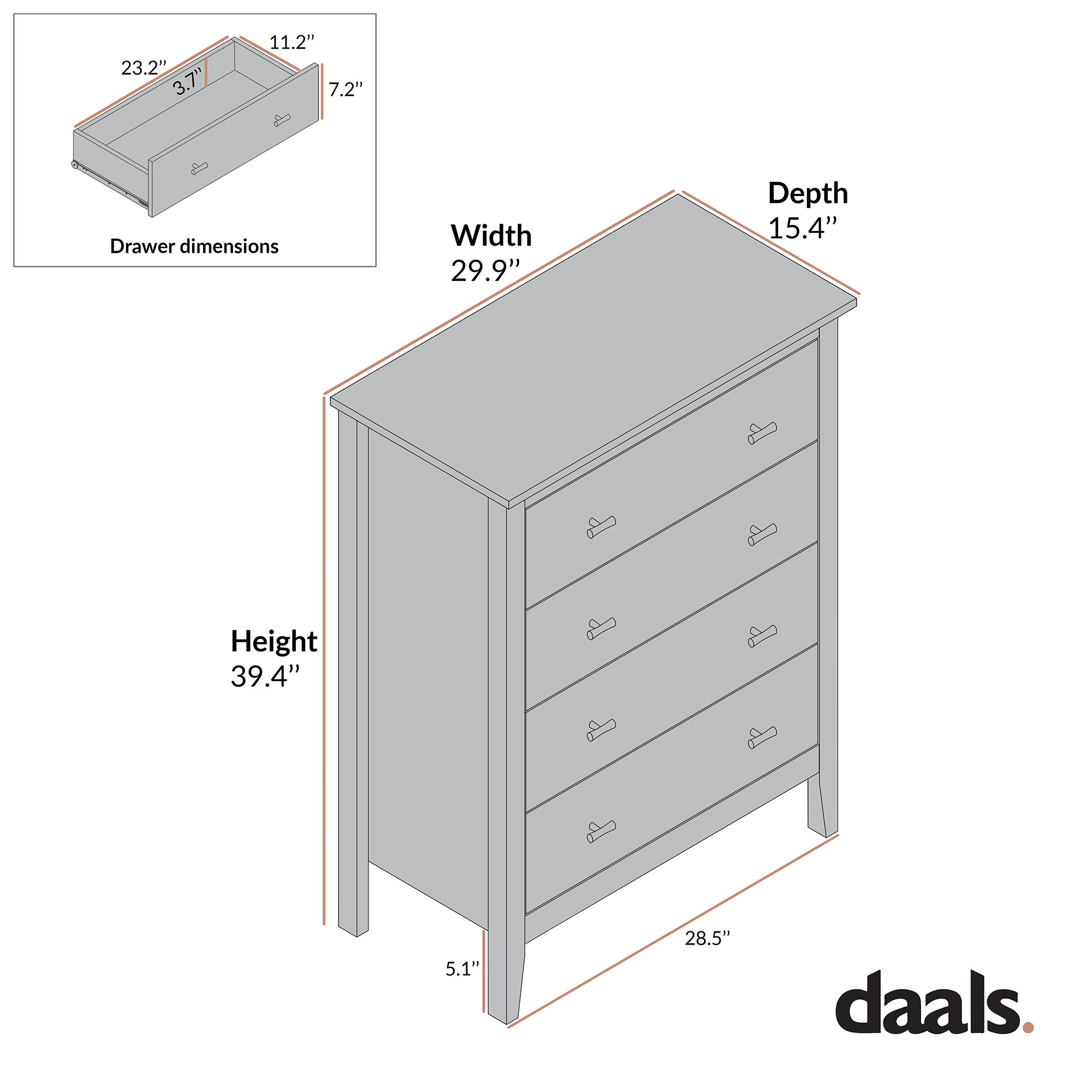 Oakham 4-Drawer Dresser, Shaded White - daals Oakham 4-Drawer Dresser, Shaded White - daals
