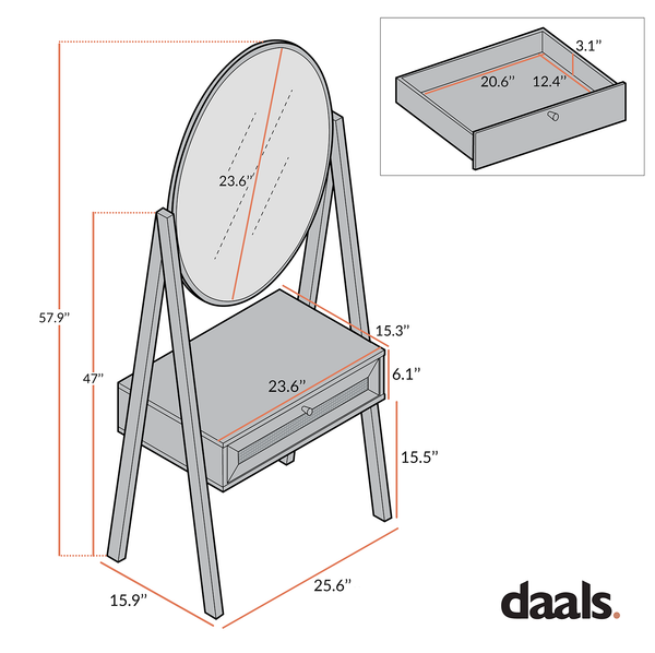 Frances Woven Rattan Standing Vanity Table with Mirror, Black