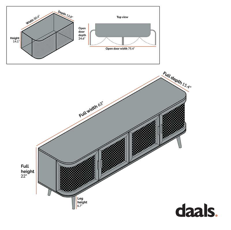 Izzy Curved Rattan 63" Wide TV Unit, Natural