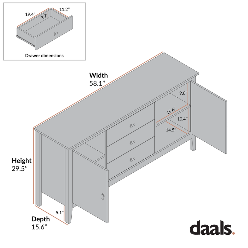 Oakham Wide Sideboard with Drawers, Nude Pink