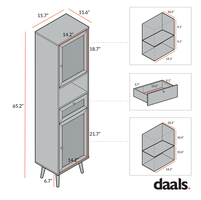 Frances Woven Rattan Tallboy Bathroom Unit, Mint Green