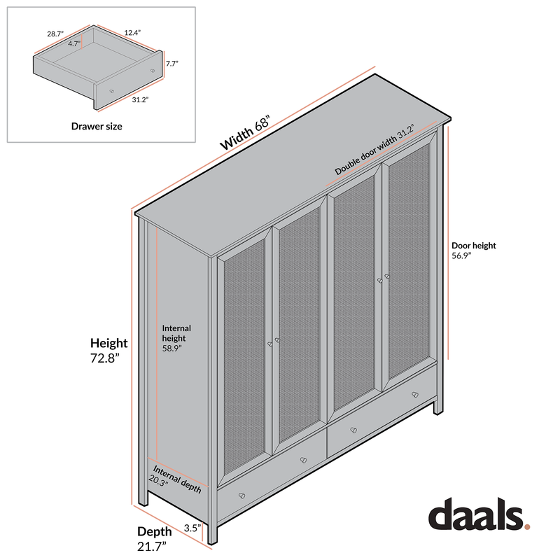 Frances Rattan 4-Door Closet with 2 Drawers, Mint