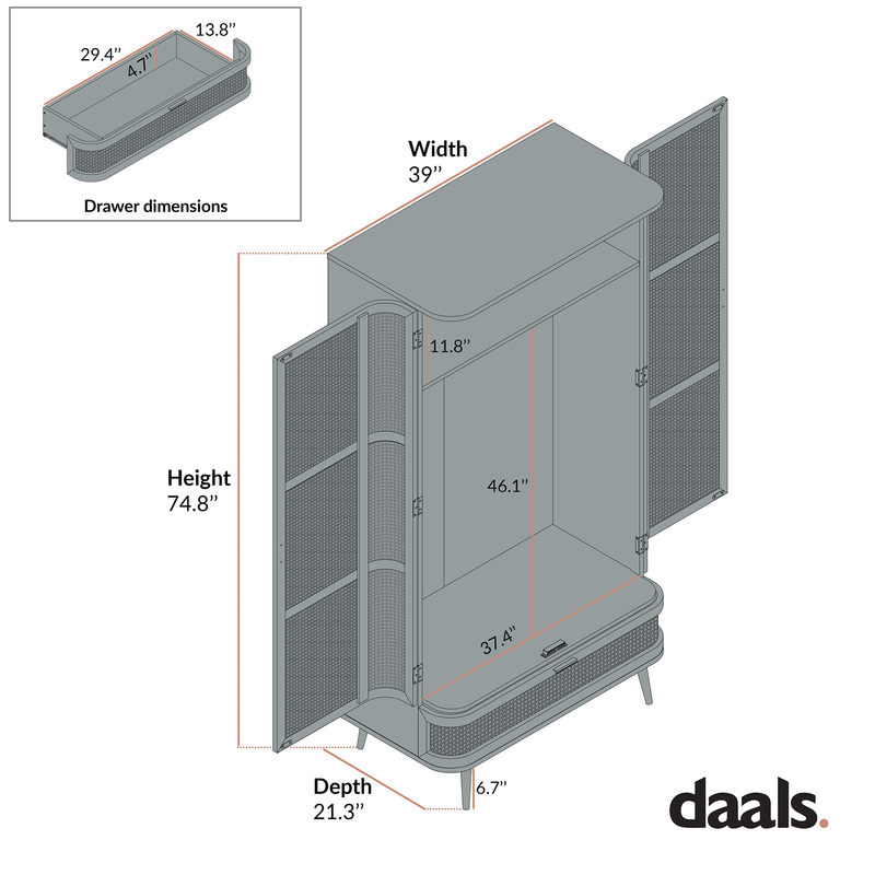 Izzy Curved Rattan Double Closet, White