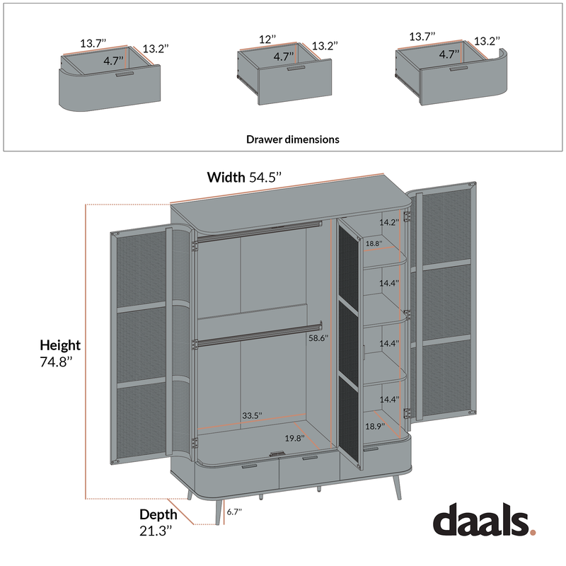 Izzy Curved Rattan Triple Closet, Natural