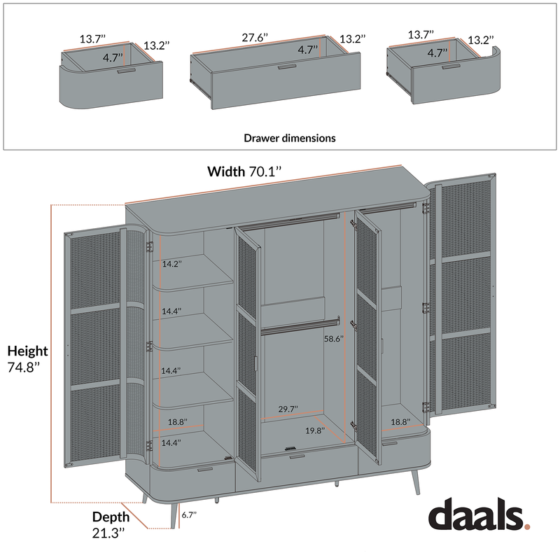 Izzy Curved Rattan 4-Door Closet, Natural