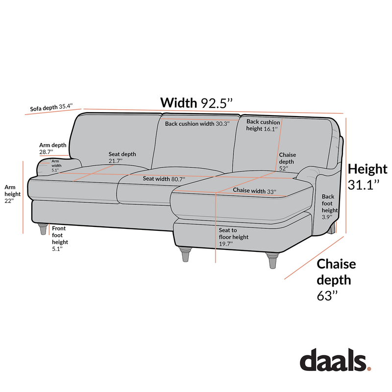 Daphnis Cinnamon Velvet Sofa, Grande Chaise Sofa Right Hand Facing