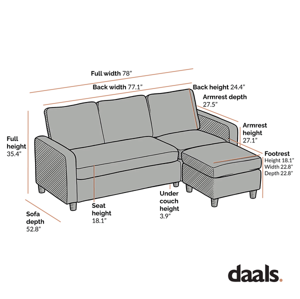 Campbell 3 Seater Sofa with Reversible Chaise in Dark Gray