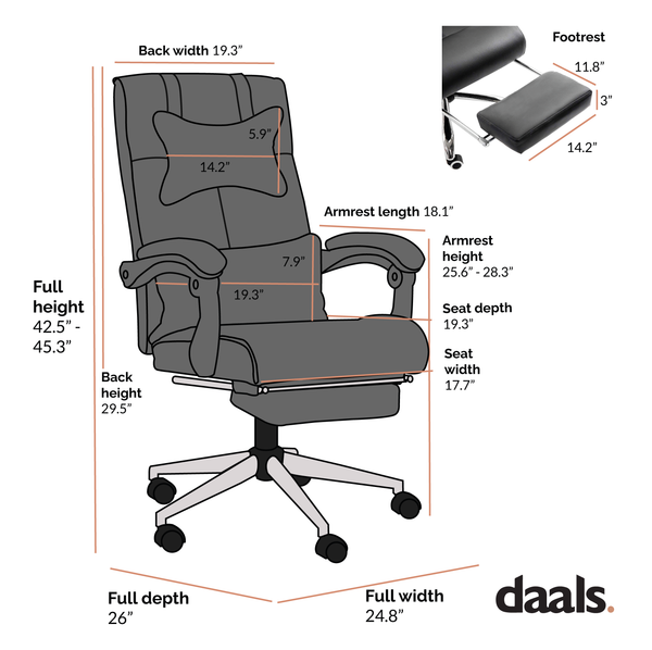 Lawrence Executive Reclining Chair with Foot and Headrest in Black