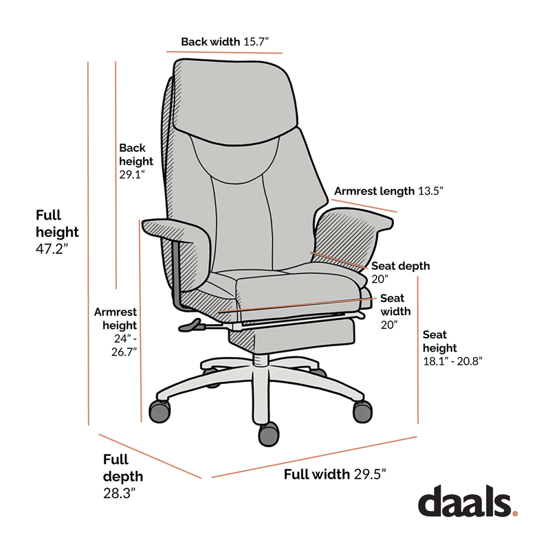 Abraham Wingback Style Office Chair with Footrest in Gray Vintage PU Leather